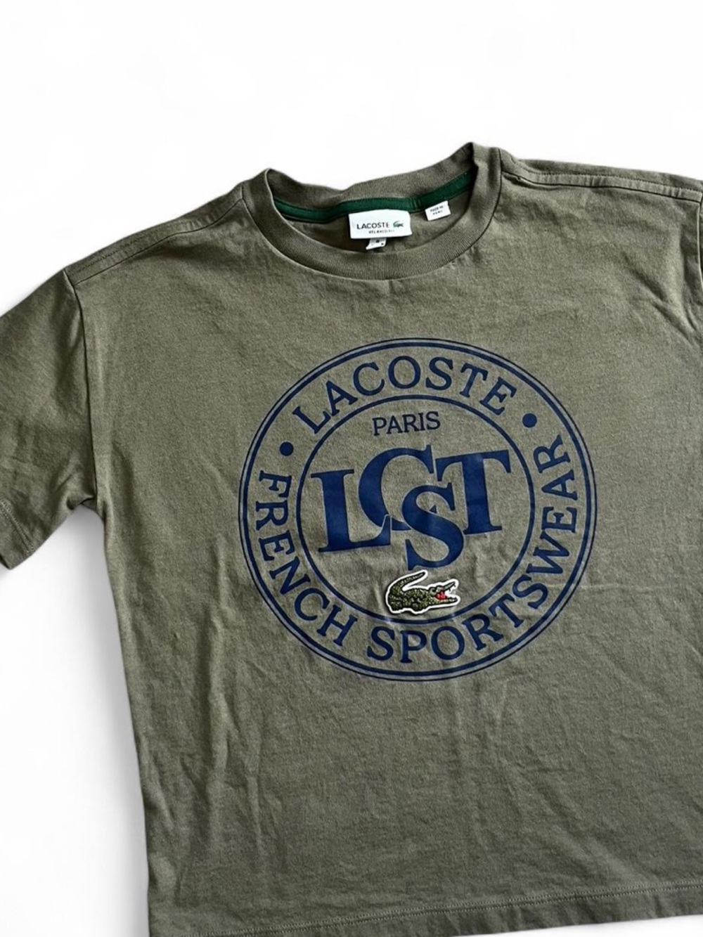 Lacoste Olive Green Tee with Navy Graphic and Green Crocodile